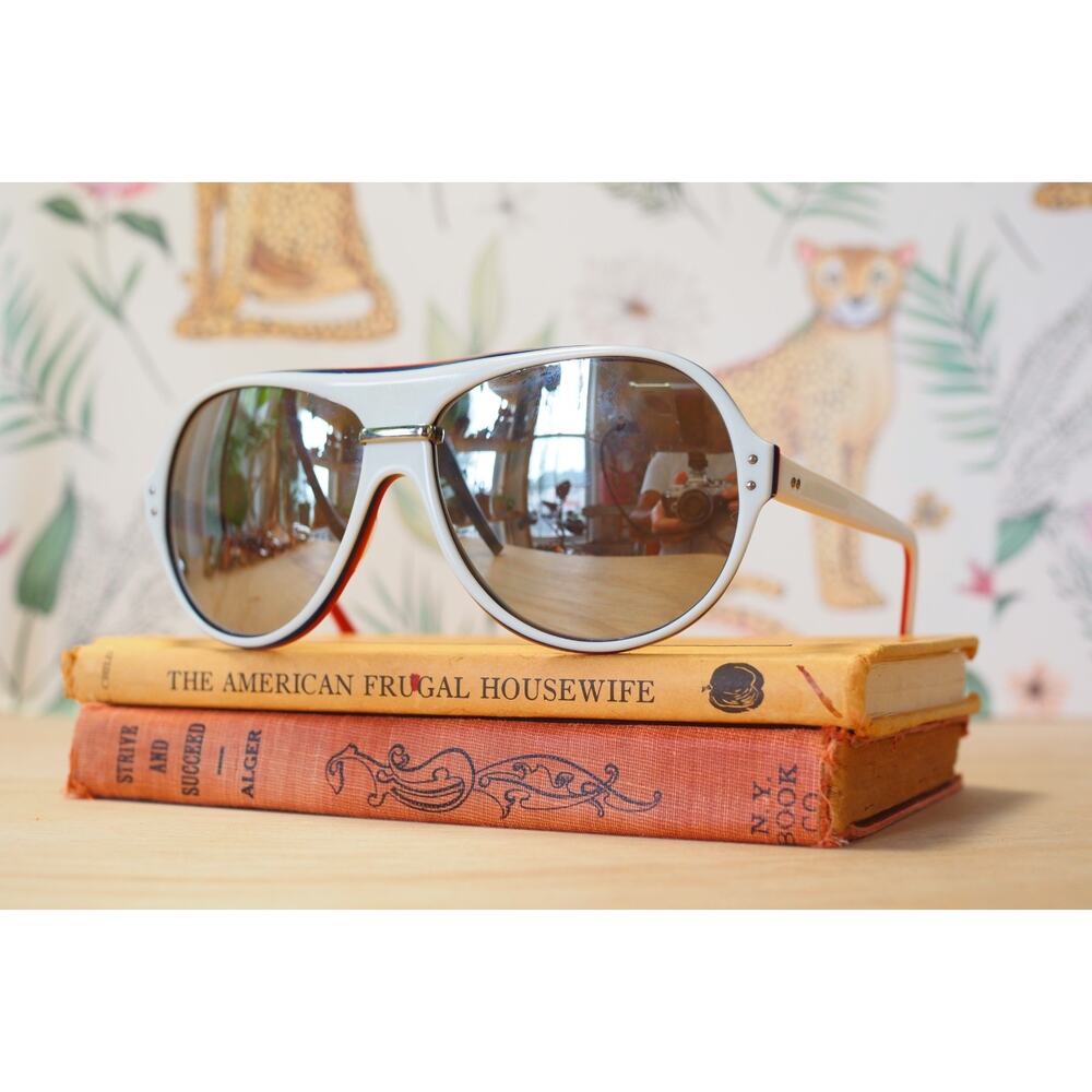 Vintage Aviator Sunglasses 1970s TJ Made In France pilot Mirrored lens Retro